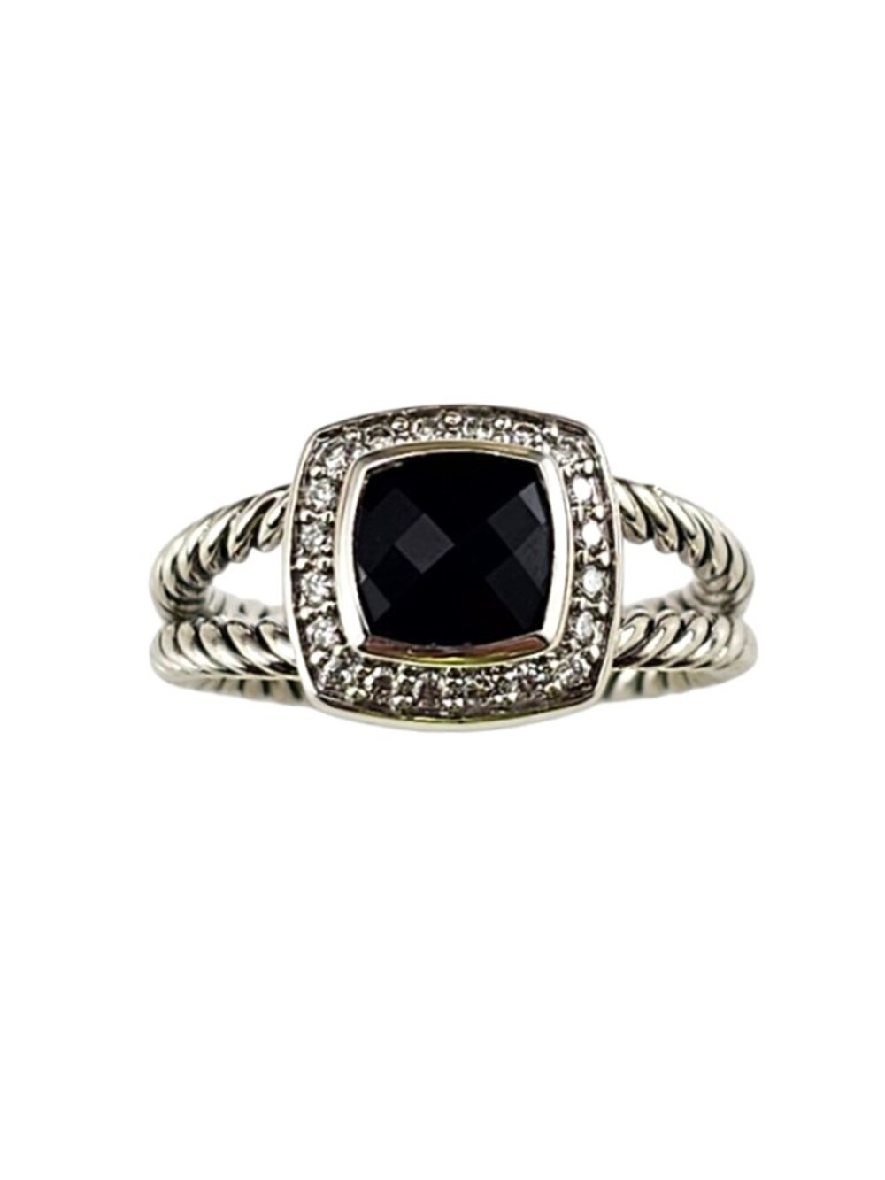 David Yurman Sterling Silver Onyx & Diamond Albion Ring Size 8 w/Pouch #25049